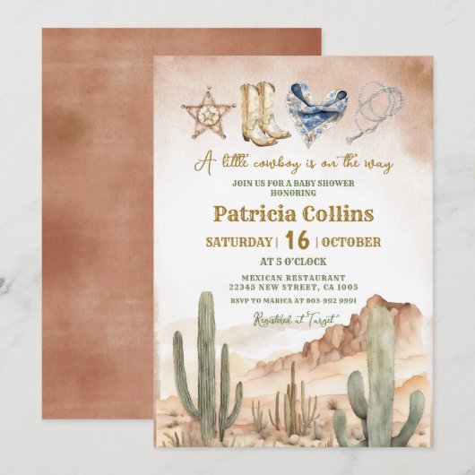 Rustic Desert Succulent Cactus Baby shower Kaart (Voorkant / Achterkant)