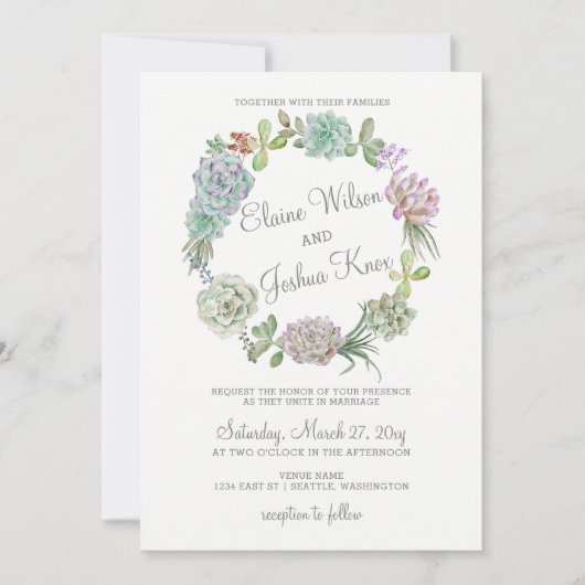 Rustic Desert Succulent Wreath Wedding Uitnodiging (Voorkant)