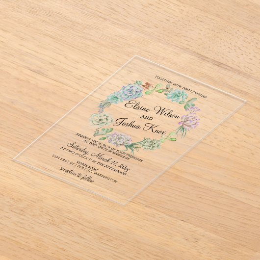 Rustic Desert Succulent Wreath Wedding Uitnodiging (Laagn)
