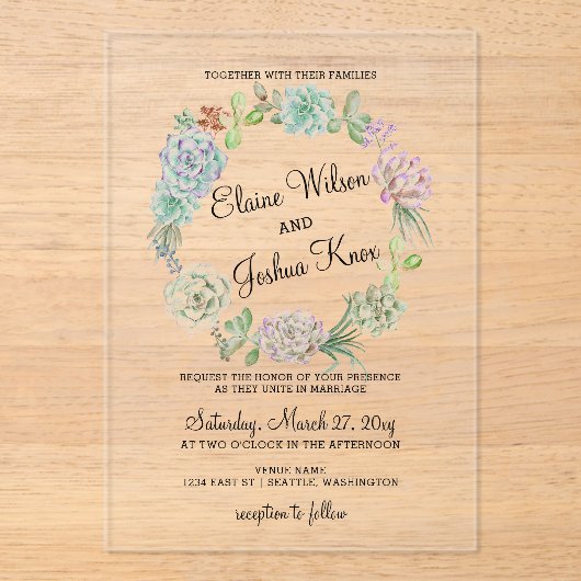Rustic Desert Succulent Wreath Wedding Uitnodiging (Voorkant)