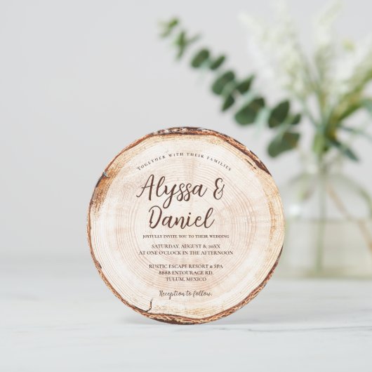 Rustic Destination Wedding Forest Wood Tree-ringen Kaart (Staand voorkant)