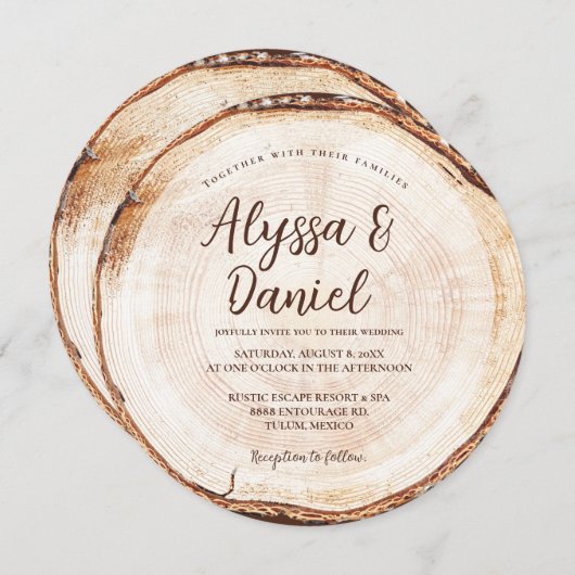 Rustic Destination Wedding Forest Wood Tree-ringen Kaart (Voorkant / Achterkant)