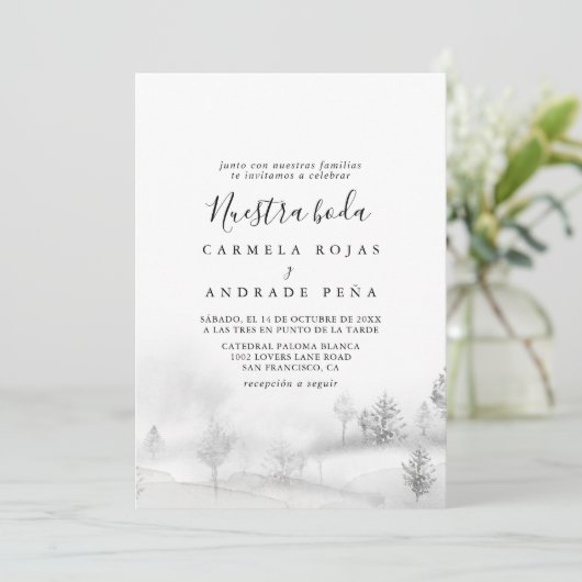 Rustic Destination Winter Mountain Nuestra Boda Kaart (Staand voorkant)