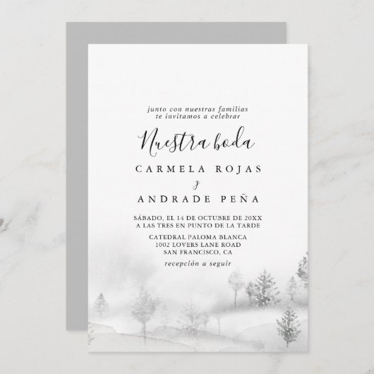 Rustic Destination Winter Mountain Nuestra Boda Kaart (Voorkant / Achterkant)