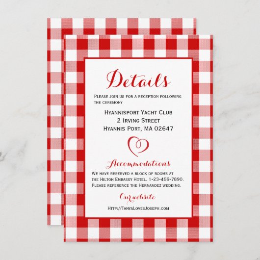 Rustic Details richtinggevend Gingham Red White Co Kaart (Voorkant / Achterkant)