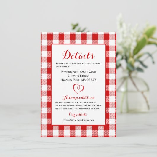Rustic Details richtinggevend Gingham Red White Co Kaart (Staand voorkant)