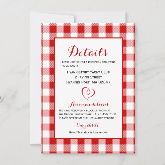 Rustic Details richtinggevend Gingham Red White Co Kaart (Voorkant)