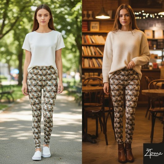 Rustic Diagonal Plaid Tweed Weave Earth Leggings