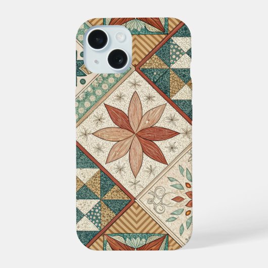 Rustic Diamant Patchwork Patroon - Geometrisch iPhone 15 Case (Achterkant)