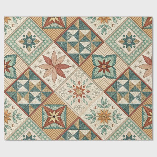 Rustic Diamond Patchwork Pattern - Geometrisch Cadeaupapier (Vlak)