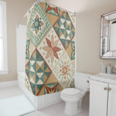 Rustic Diamond Patchwork Pattern - Geometrisch Douchegordijn (In situ)