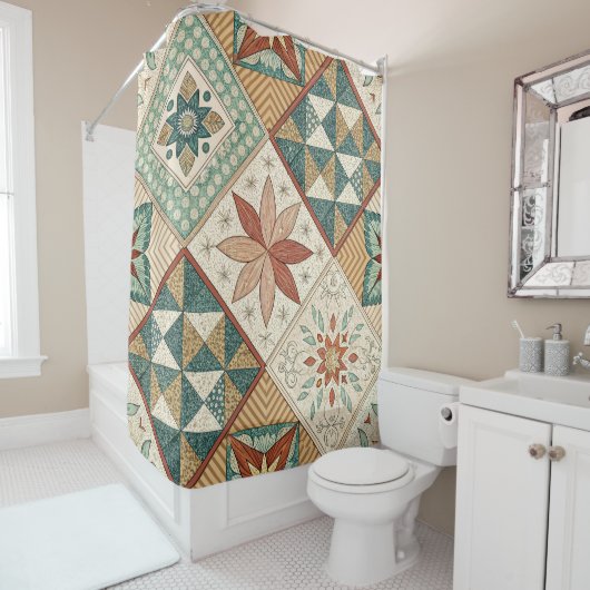 Rustic Diamond Patchwork Pattern - Geometrisch Douchegordijn (In situ)