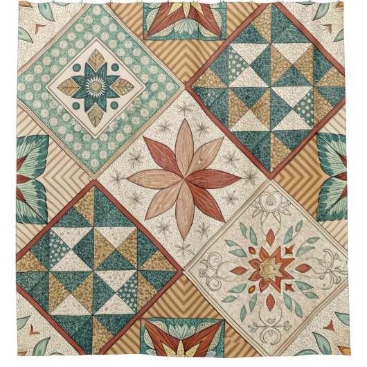 Rustic Diamond Patchwork Pattern - Geometrisch Douchegordijn (Voorkant)