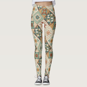 Rustic Diamond Patchwork Pattern - Geometrisch Leggings