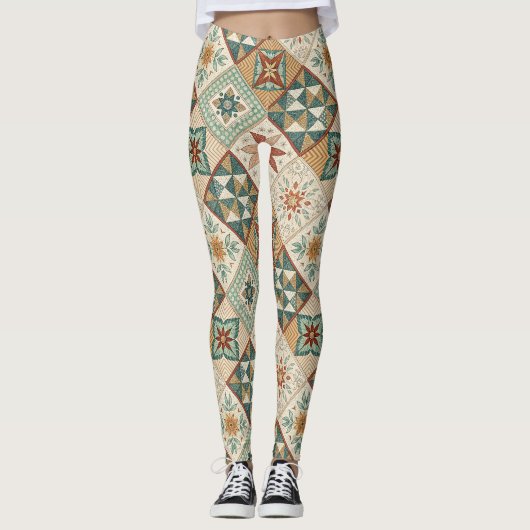 Rustic Diamond Patchwork Pattern - Geometrisch Leggings (Voorkant)
