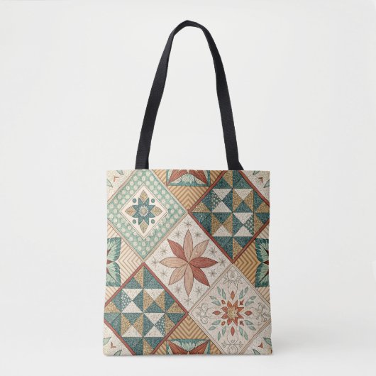 Rustic Diamond Patchwork Pattern - Geometrisch Tote Bag (Voorkant)