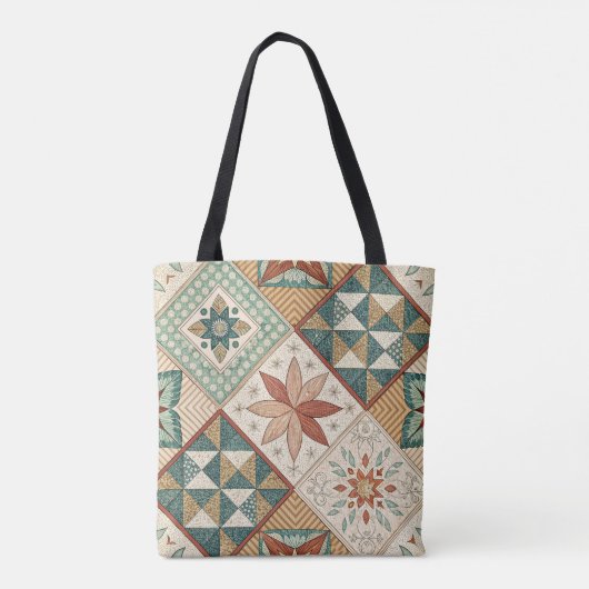 Rustic Diamond Patchwork Pattern - Geometrisch Tote Bag (Achterkant)