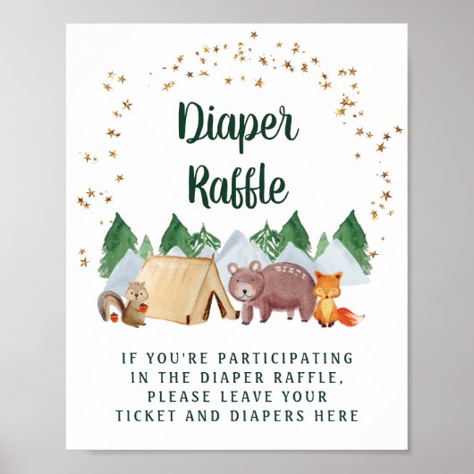 Rustic Diaper Raffle Woodland Animals Baby shower Poster (Voorkant)