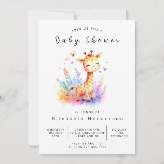 Rustic Digital Giraffe Baby shower Kaart (Voorkant)