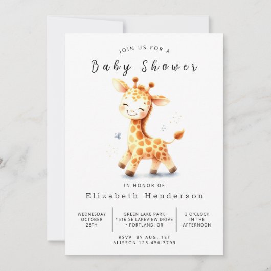 Rustic Digital Giraffe Baby shower Kaart (Voorkant)