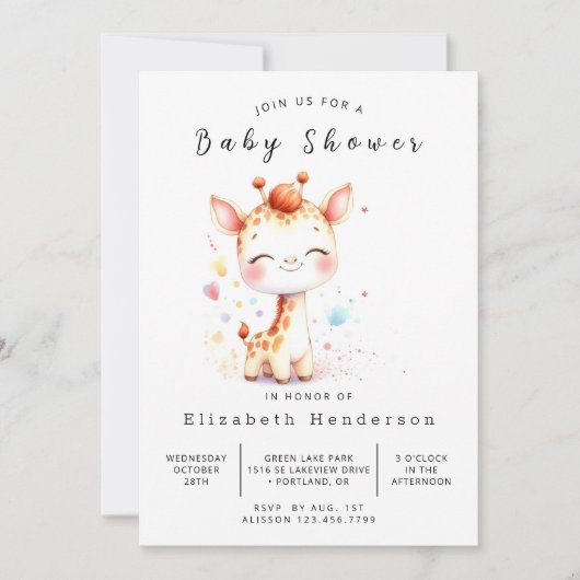 Rustic Digital Giraffe Baby shower Kaart (Voorkant)