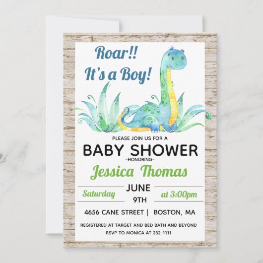 Rustic Dinosaur Boy Baby shower Kaart (Voorkant)