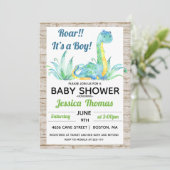 Rustic Dinosaur Boy Baby shower Kaart (Staand voorkant)