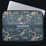 Rustic Dinosaur Forest Prehistalized Personalized Laptop Sleeve<br><div class="desc">Rustic Dinosaur Forest Prehistalized Pattern. Masculine bruin,  groen,  blauw dinosaurus met regenboog,  vulkanen en andere prehistorische details.</div>