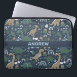Rustic Dinosaur Forest Prehistalized Personalized Laptop Sleeve<br><div class="desc">Rustic Dinosaur Forest Prehistalized Pattern. Masculine bruin,  groen,  blauw dinosaurus met regenboog,  vulkanen en andere prehistorische details.</div>