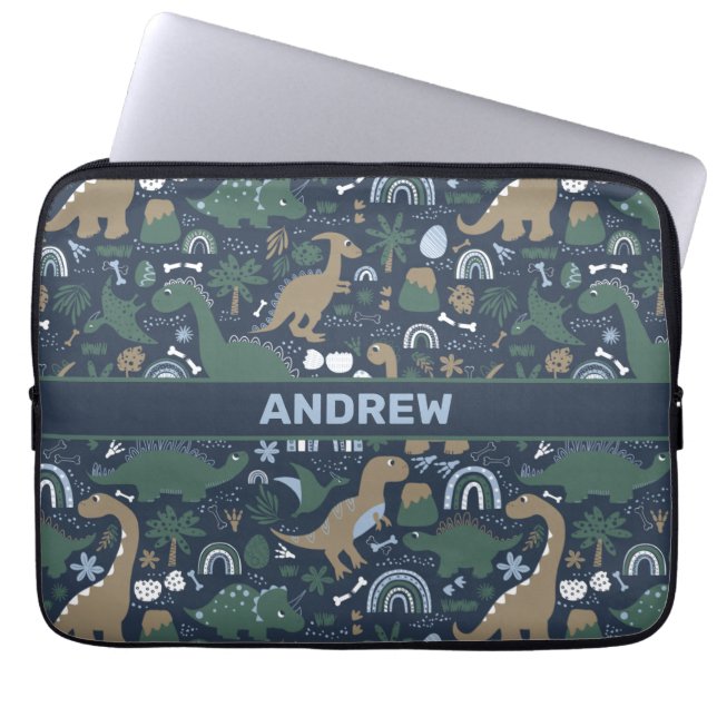 Rustic Dinosaur Forest Prehistalized Personalized Laptop Sleeve (Voorkant)