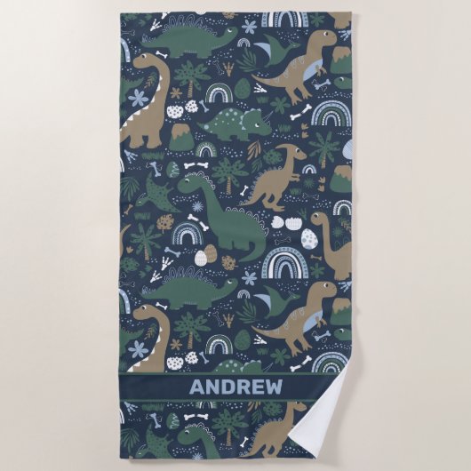 Rustic Dinosaur Forest Prehistalized Personalized Strandlaken (Voorkant)