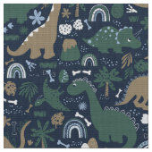 Rustic Dinosaur Forest Prehistorische Kinder Patte Stof (Close Up)