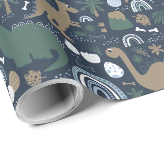 Rustic Dinosaur Forest Prehistorische Kinderen Cadeaupapier (Rol Hoek)