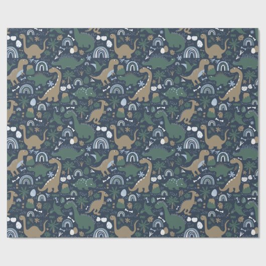 Rustic Dinosaur Forest Prehistorische Kinderen Cadeaupapier (Vlak)