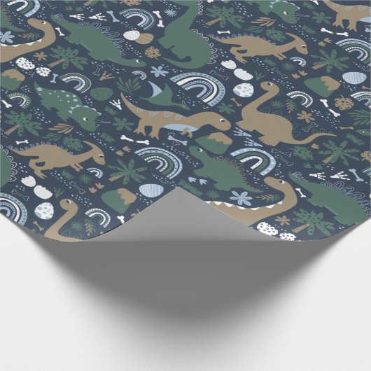 Rustic Dinosaur Forest Prehistorische Kinderen Cadeaupapier (Hoek)