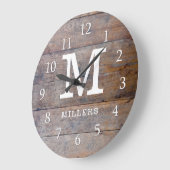 Rustic Distress Wood Family Name Monogramed Grote Klok (Hoek)