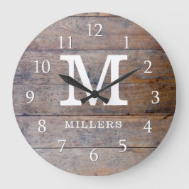 Rustic Distress Wood Family Name Monogramed Grote Klok
