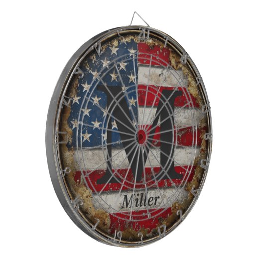 Rustic Distressed USA Vlag 4 juli Monogrammed Dartbord (Voorkant Links)