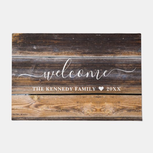 Rustic Distressed Wood Family Name Welcome Deurmat (Voorkant)