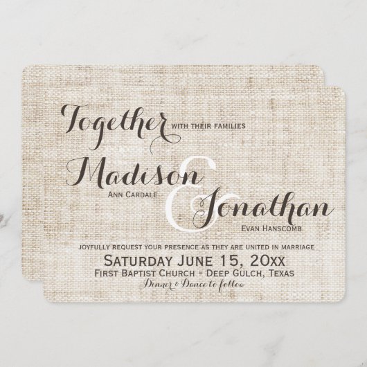 Rustic Distsed Linen Design Wedding Invitations Kaart (Voorkant / Achterkant)