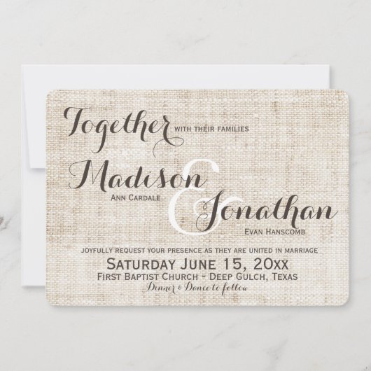 Rustic Distsed Linen Design Wedding Invitations Kaart (Voorkant)
