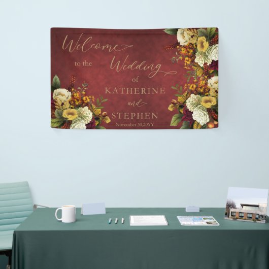 Rustic Dk Red | Oranje Floral Bouquet Wedding Spandoek (Beurs)