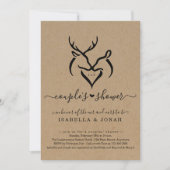 Rustic Doe & Deer Antlers Heart Couple's Shower Kaart (Voorkant)
