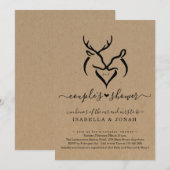 Rustic Doe & Deer Antlers Heart Couple's Shower Kaart (Voorkant / Achterkant)