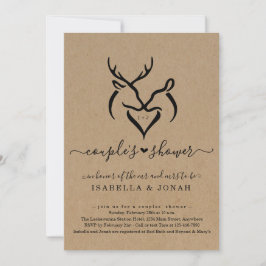 Rustic Doe & Deer Antlers Heart Couple's Shower Kaart
