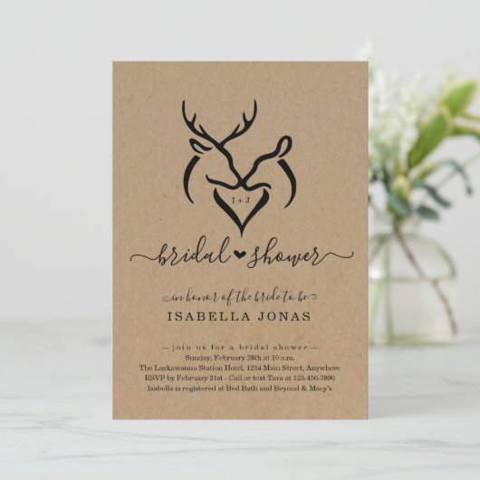 Rustic Doe & Deer Antlers Vrijgezellenfeest Kaart (Staand voorkant)