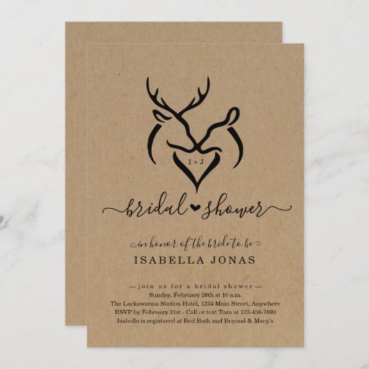 Rustic Doe & Deer Antlers Vrijgezellenfeest Kaart (Voorkant / Achterkant)