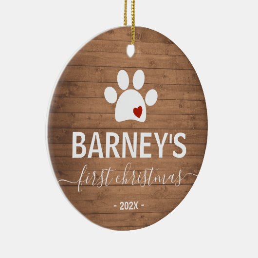 Rustic Dog eerste kerstvakantie Keramisch Ornament (Rechts)