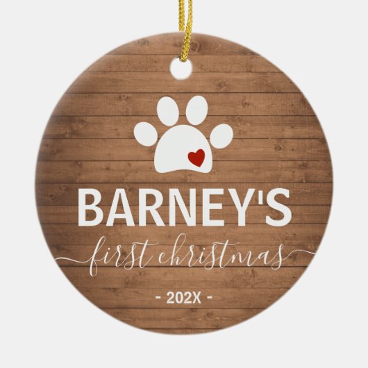 Rustic Dog eerste kerstvakantie Keramisch Ornament (Voorkant)