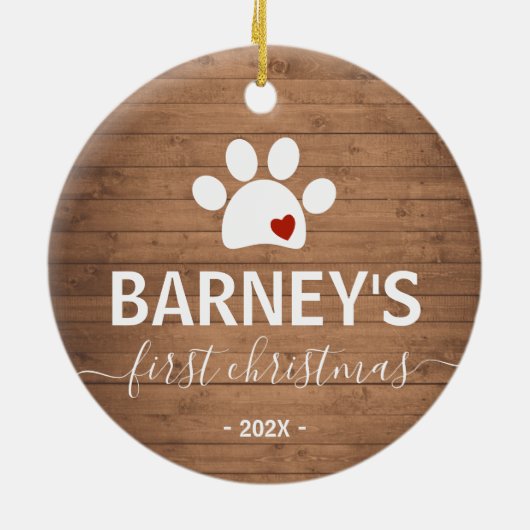 Rustic Dog eerste kerstvakantie Keramisch Ornament (Achterkant)